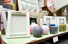 Candles and photoframes in the Cracker Print & Paper showroom